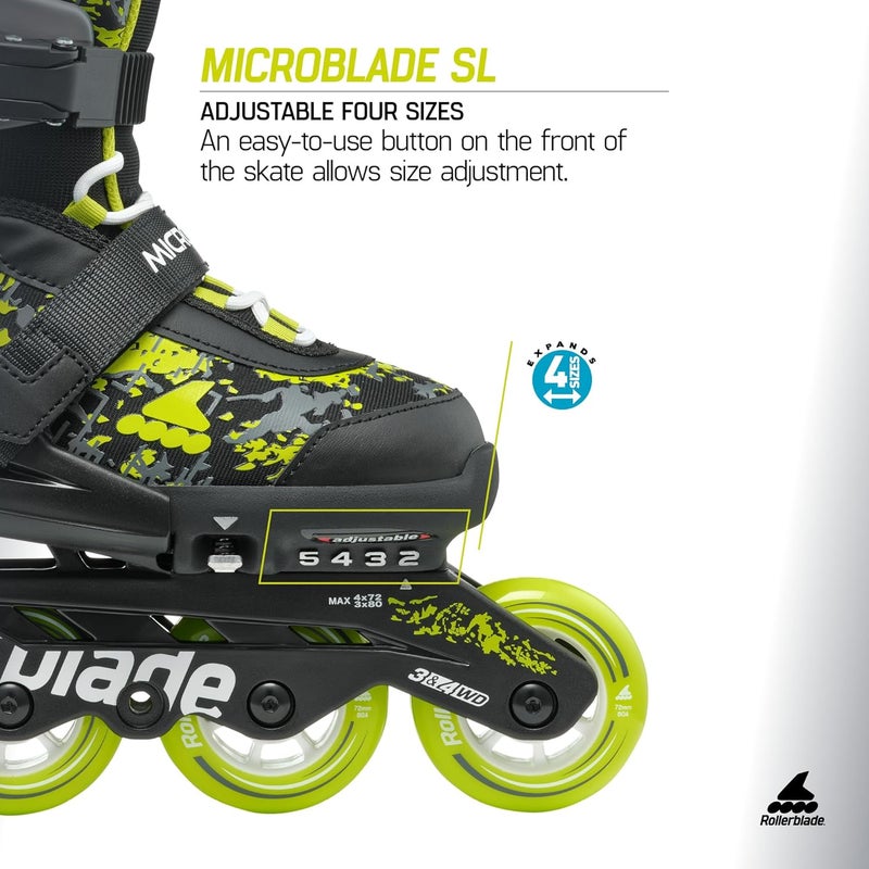 ROLLERBLADE زلاجة انلاين قابلة للتعديل للأطفال Microblade SL، أداء الشباب، زلاجات انلاين للأطفال والمراهقين - Image 4